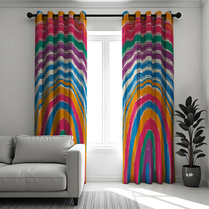Rainbow Striped Curtains, Boho Paint Stroke Window Drapes