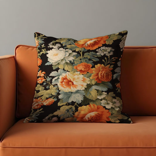 Classic Floral Pillow Cover, Bold Black Blooms Cushion Case