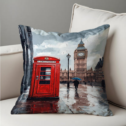 London Street Scene Cushion Cover, Big Ben Throw Pillow Cover