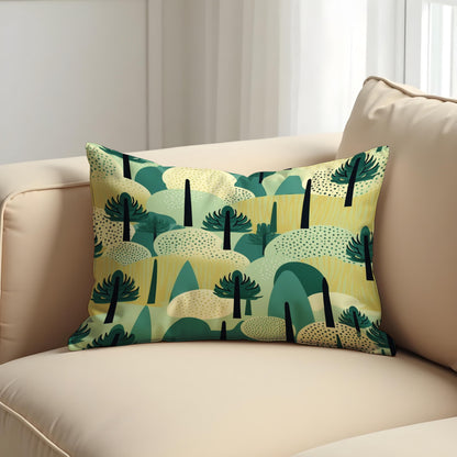 Abstract Forest Cushion Cover, Modern Tree & Hills Landscape Pillowcase