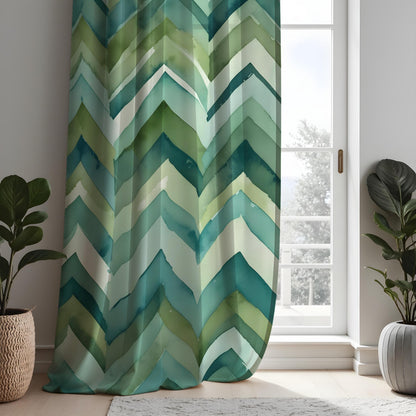 Green Zigzag Chevron Curtains, Custom Made Window Drapes