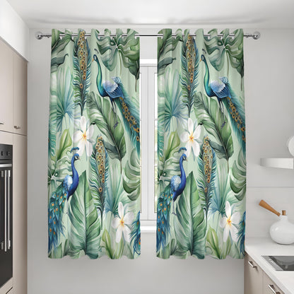 Tropical Peacock Curtains, Blue Bird & Jungle Leaf Drapes