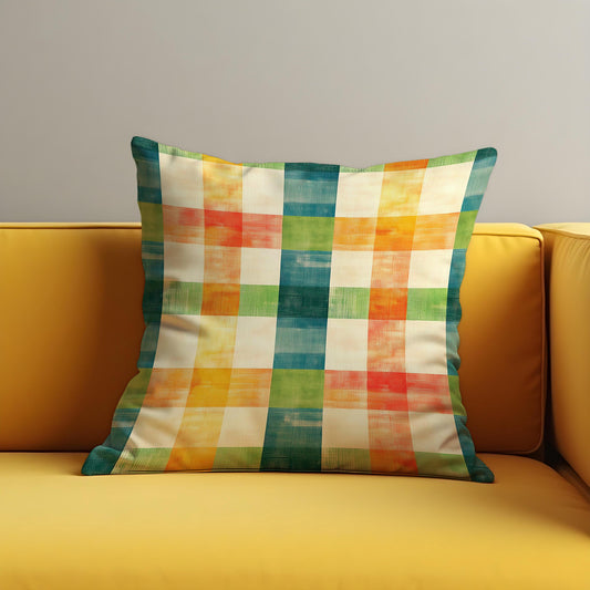 Colorful Plaid Cushion Cover, Vibrant Checkered Throw Pillow Case