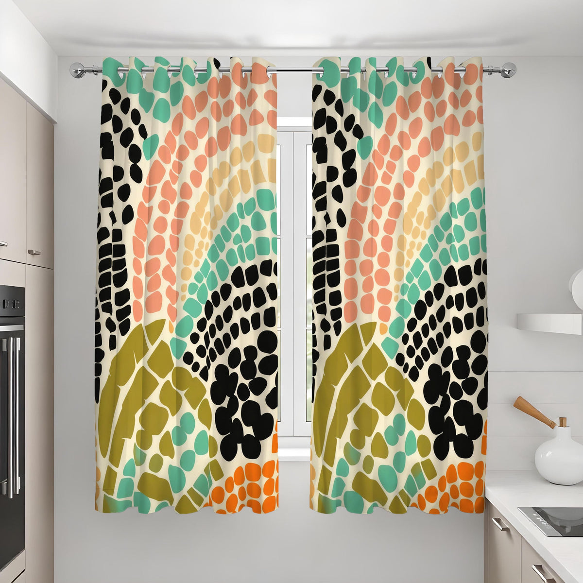Colorful Retro Dot Curtains, Abstract Geometric Drapes
