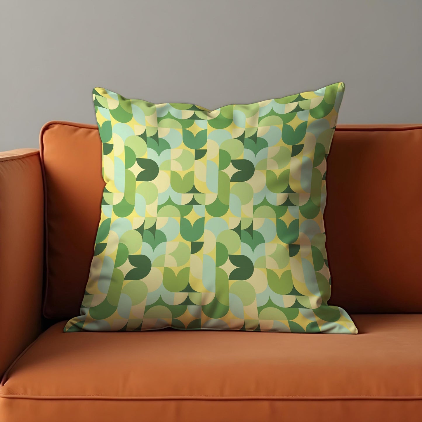 Retro Green Geometric Cushion Cover, Mid-Century Modern Abstract Pillow Case