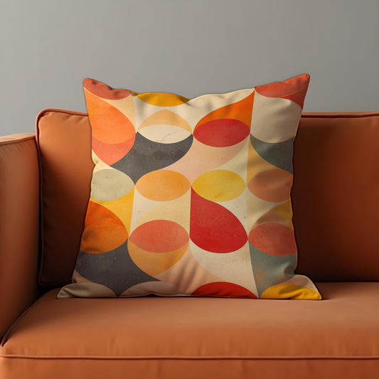 Retro Geometric Cushion Cover, Bold Orange Abstract Pillow Case