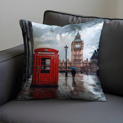 London Street Scene Cushion Cover, Big Ben Throw Pillow Cover
