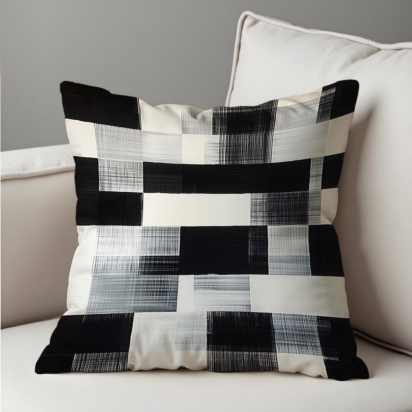 Black & White Grid Cushion Cover, Brushstroke Throw Pillow Cover