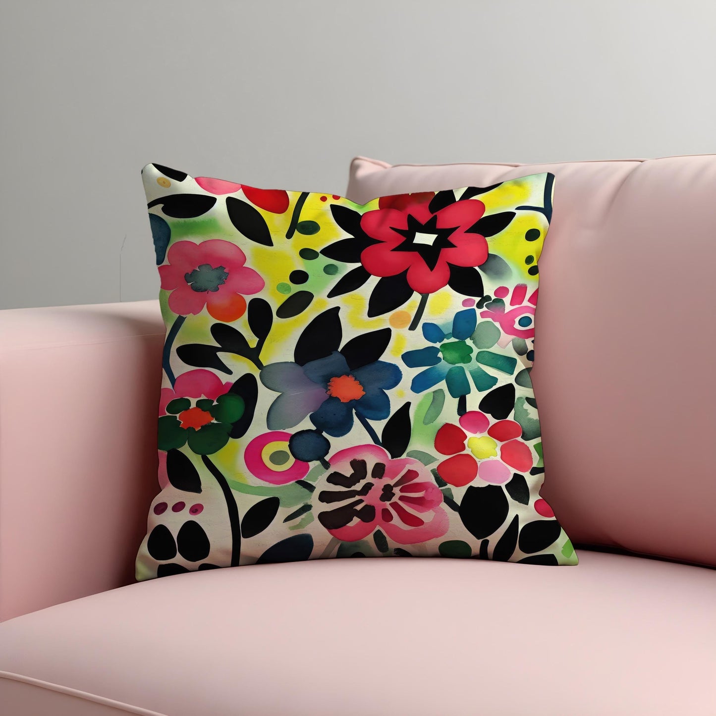 Bold Watercolor Floral Cushion Cover, Colorful Flower Throw Pillow Case