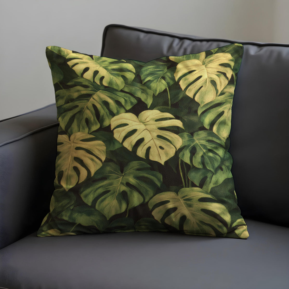 Green Monstera Cushion Cover, Tropical Leaf Throw Pillow Case