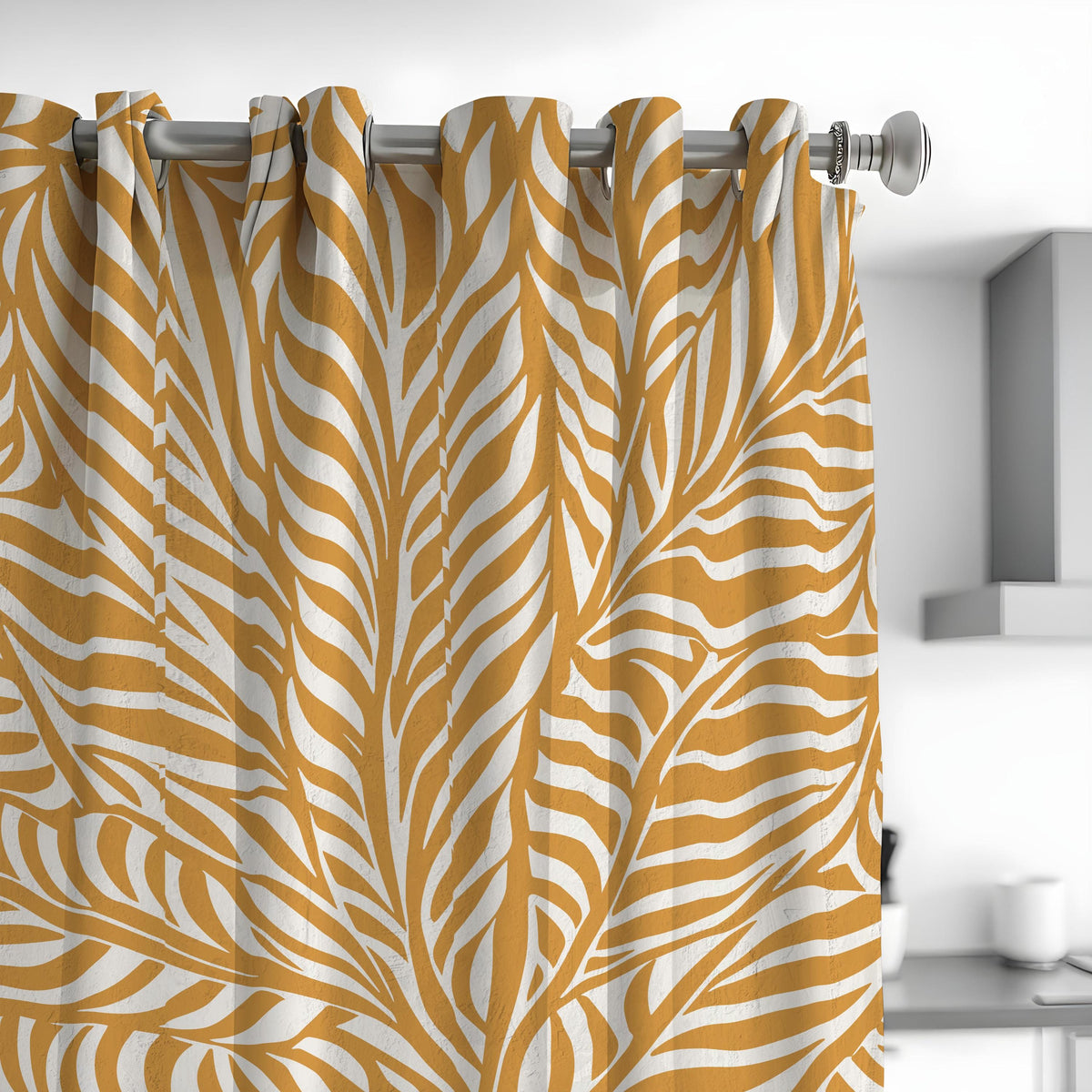 Mustard Yellow Botanical Leaf Curtains, Custom Window Drapes