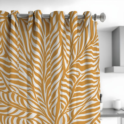 Mustard Yellow Botanical Leaf Curtains, Custom Window Drapes