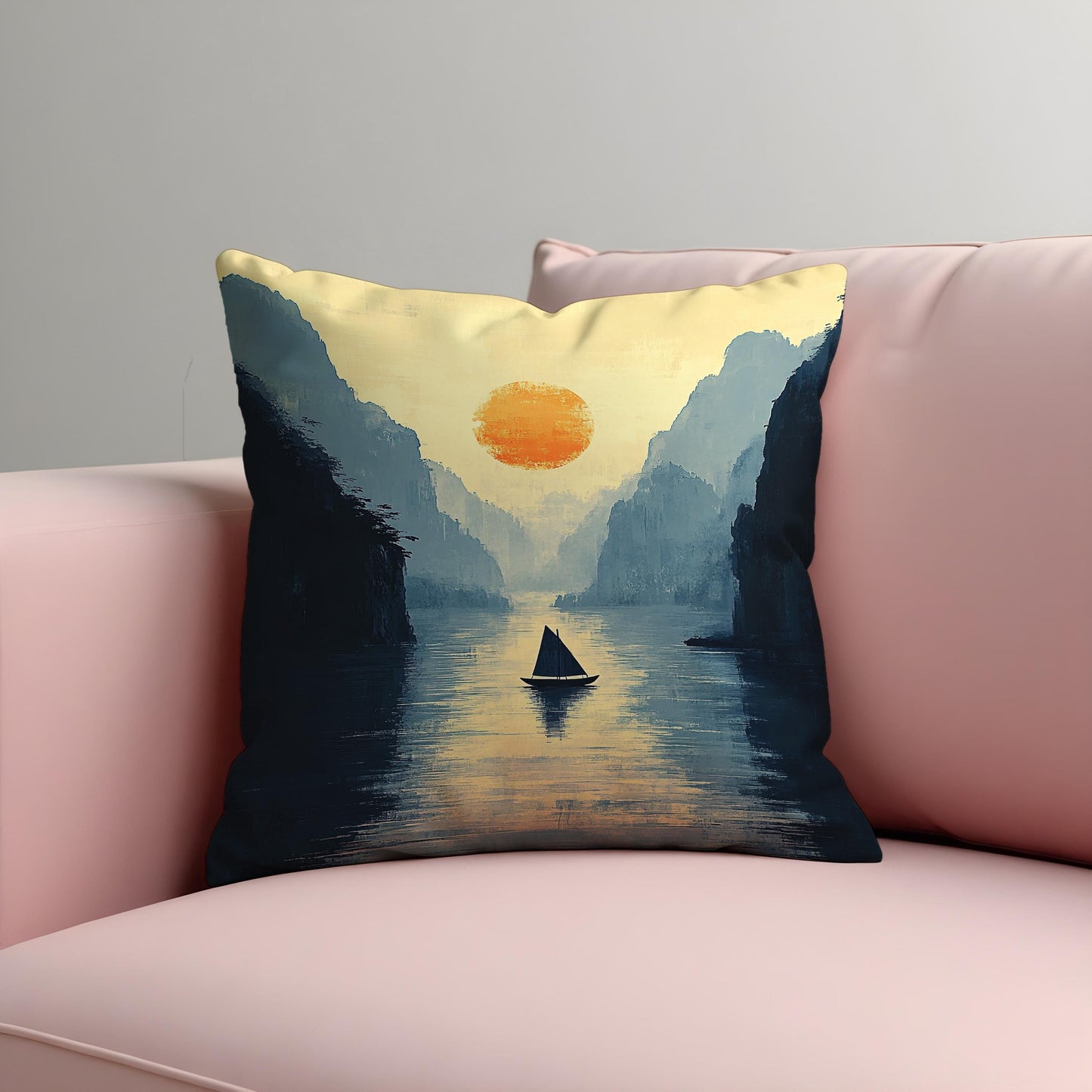Serene Sunset Lake Cushion Cover, Tranquil Nature Landscape Throw Pillow Cover