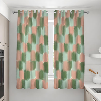 Green and Peach Brushstroke Curtains, Abstract Art Drapes