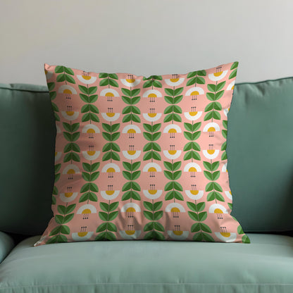 Retro Floral Cushion Cover, Green Leaf & Yellow Flower Pillow Case
