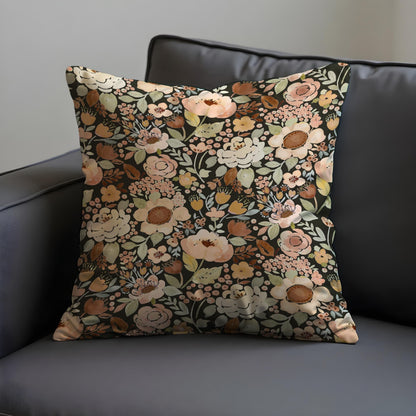 Autumn Floral Cushion Cover, Warm Beige, Blush & Brown Flowers Pillow Case