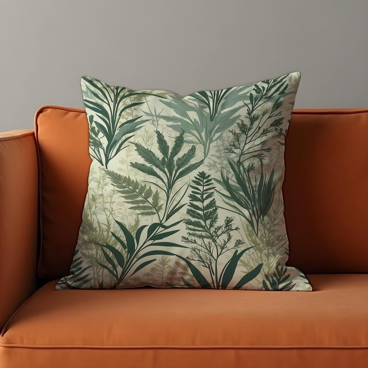 Green Leaf Pattern Cushion Cover, Neutral Pillow Case