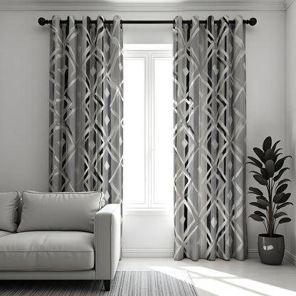 Grey Geometric Curtains, Neutral Abstract Pattern Drapes