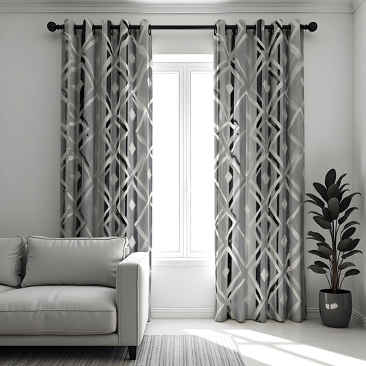Grey Geometric Curtains, Neutral Abstract Pattern Drapes