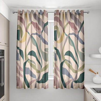 Earth Tone Abstract Leaf Curtains, Botanical Print Drapes