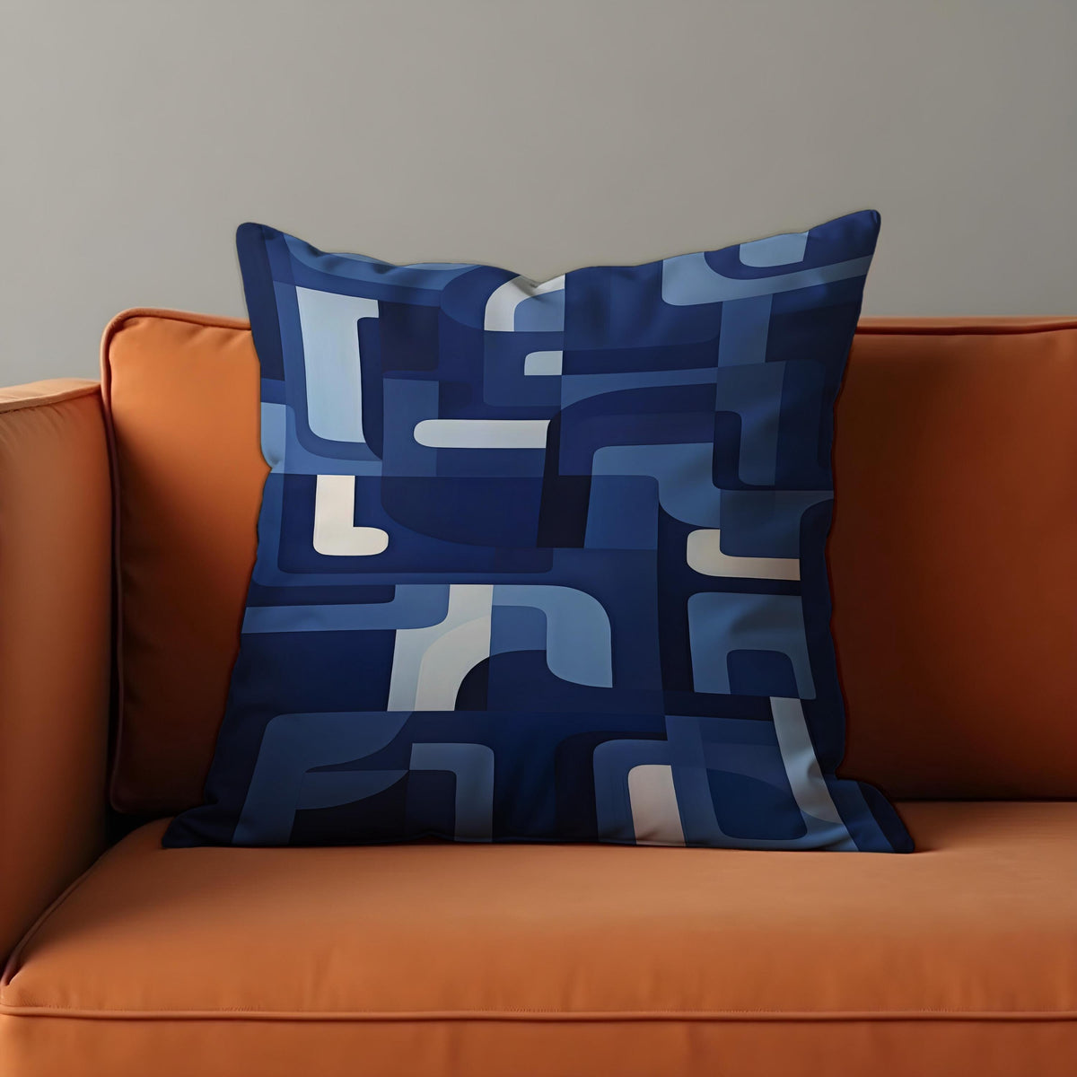 Blue Geometric Cushion Cover, Mid Century Pillow Case