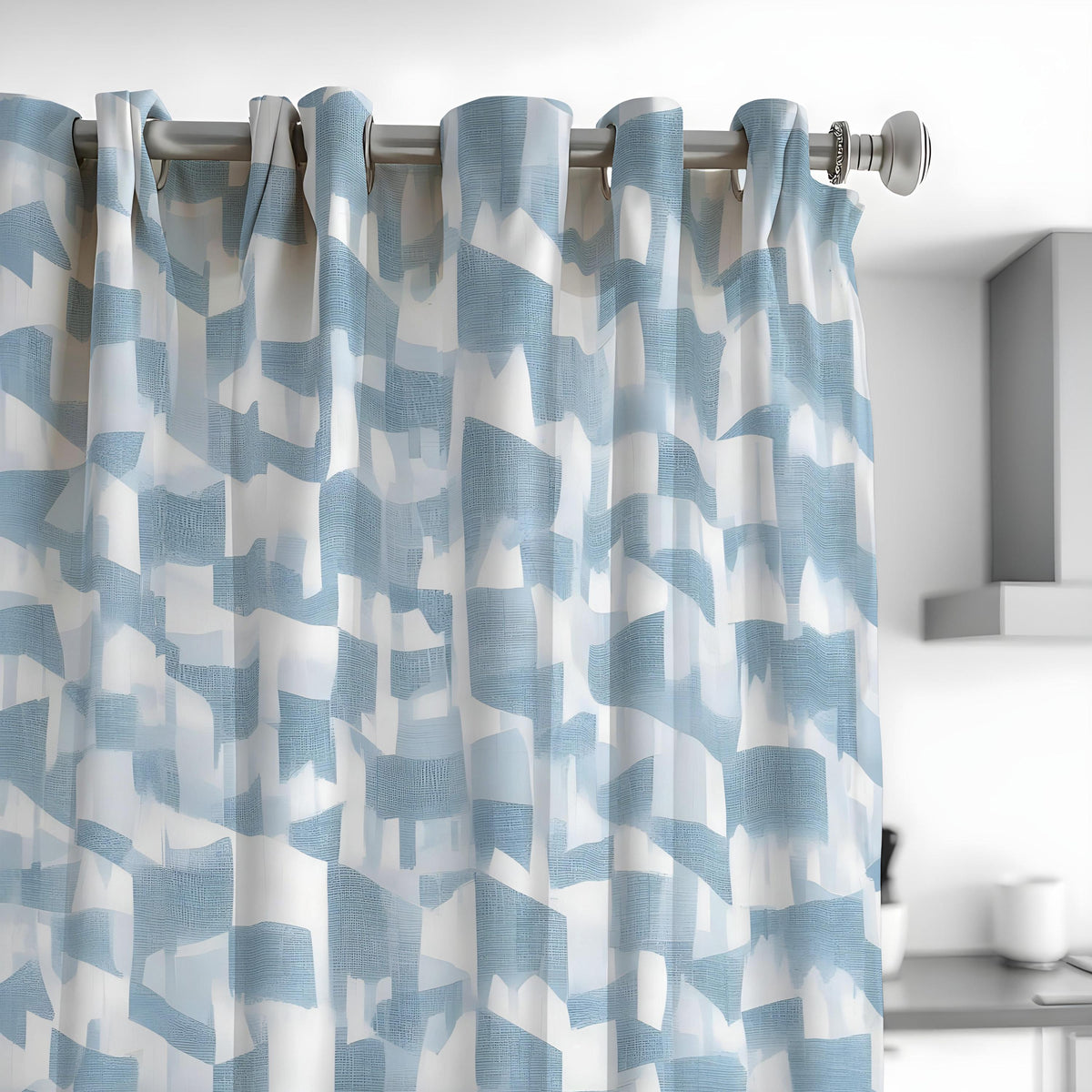 Blue Abstract Geometric Curtain Panels, Custom Window Drapes