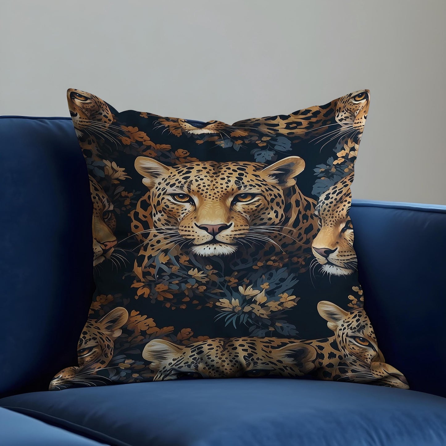 Leopard Print Cushion Cover, Exotic Animal Face Pillow Case