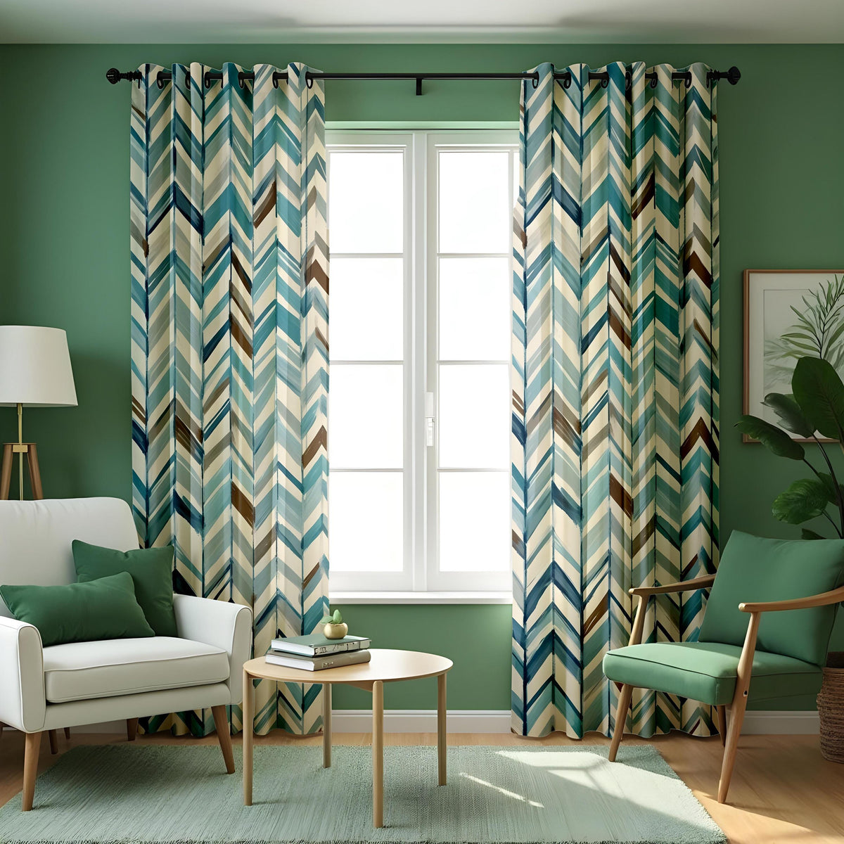 Multicolor Chevron Curtains, Herringbone Pattern Drapes