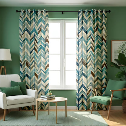 Multicolor Chevron Curtains, Herringbone Pattern Drapes