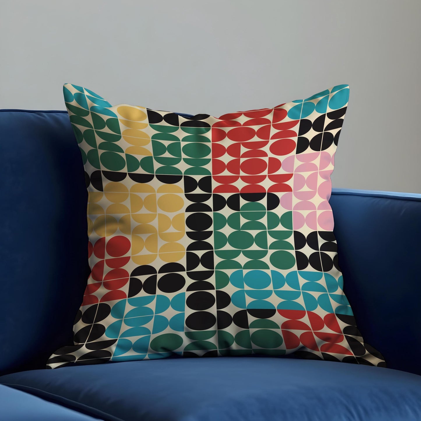 Retro Geometric Cushion Cover, Color Block Modern Mid Century Pillow Cover