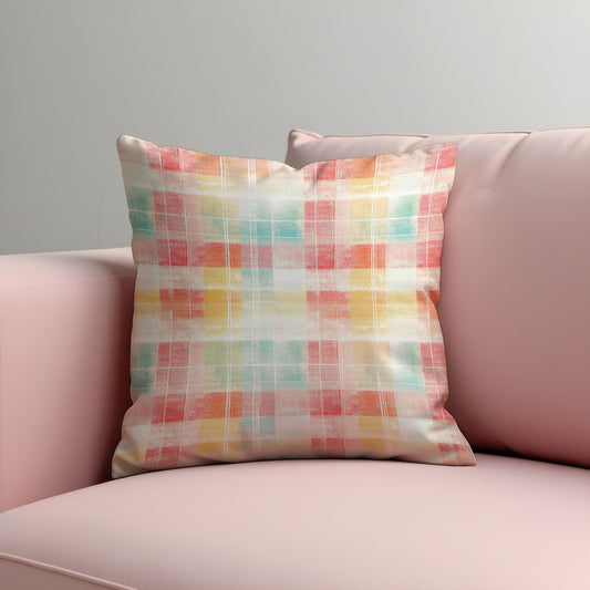 Pastel Plaid Throw Pillow Cover, Watercolor Cushion Case
