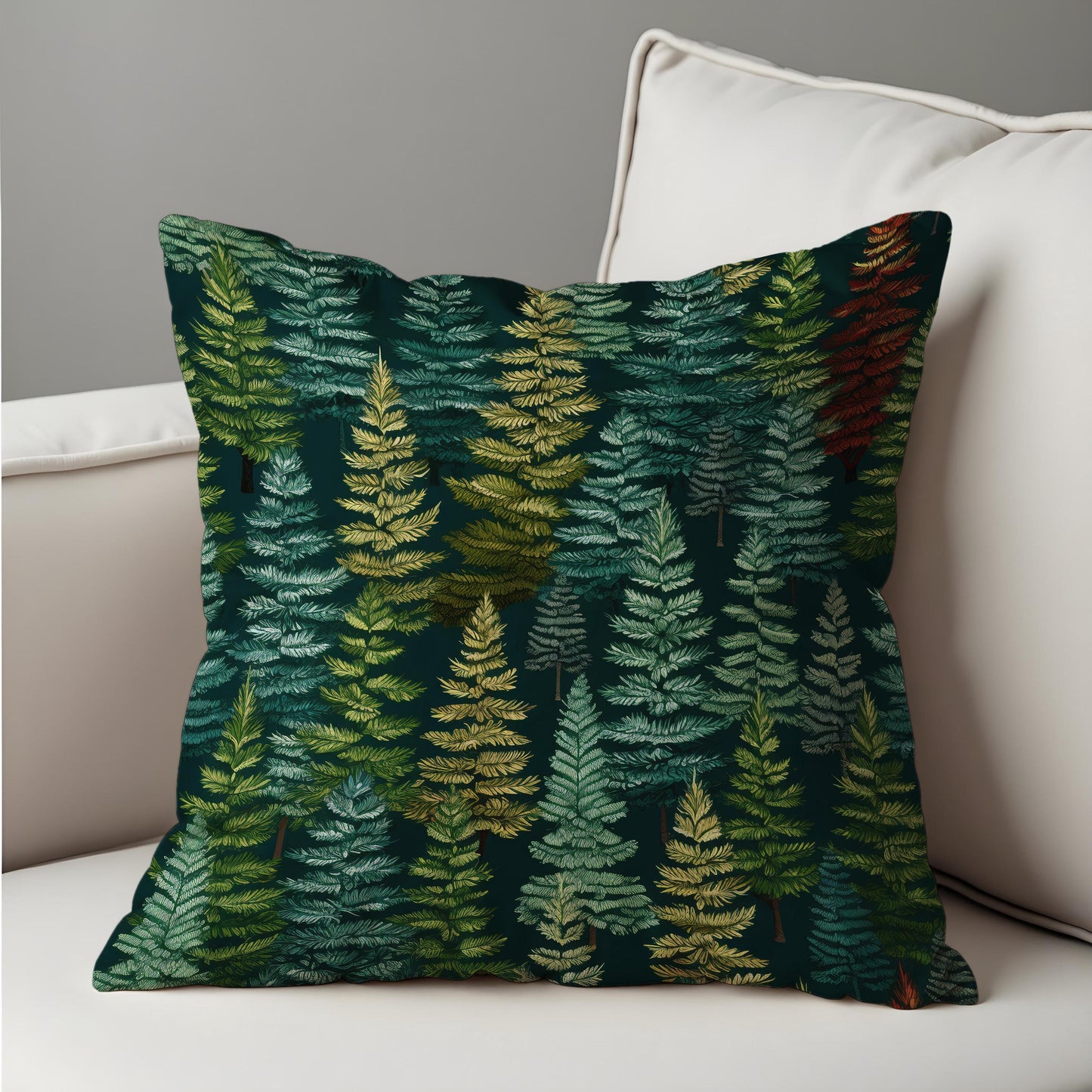 Pine Tree Forest Cushion Cover, Dark Green Woodland Pillow Case