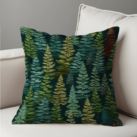 Pine Tree Forest Cushion Cover, Dark Green Woodland Pillow Case