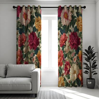 Dark Floral Curtains, Large Bloom Classic Botanical Drapes