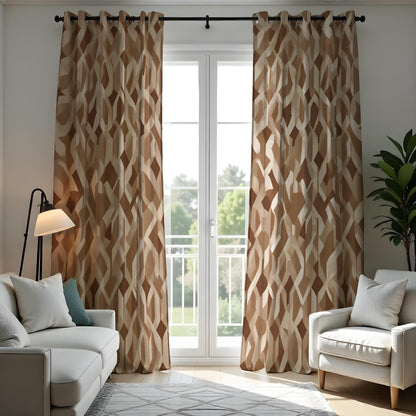 Brown Geometric Curtains, Modern Pattern Custom Drapes