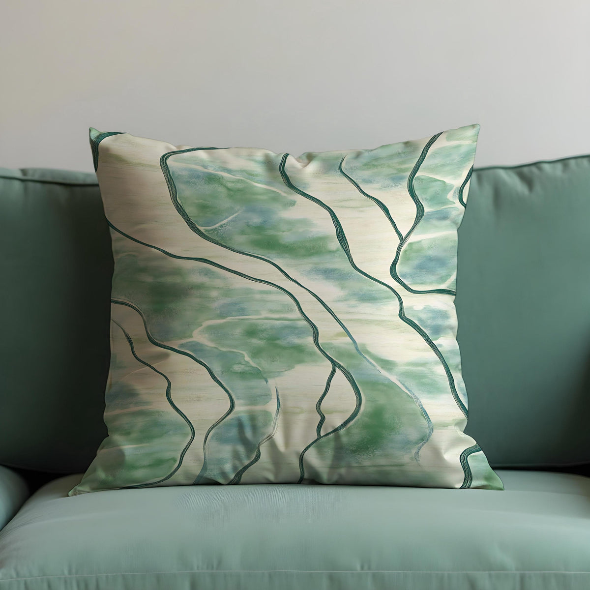 Green Abstract Cushion Cover, Line Pattern Pillow Case