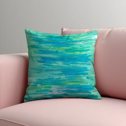 Turquoise Abstract Cushion Cover, Modern Brush Throw Pillow Case