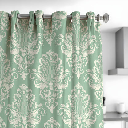 Green Damask Curtains, Traditional Ornate Custom Drapes