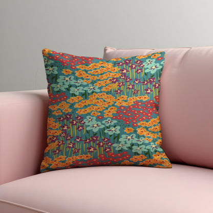 Wildflower Meadow Cushion Cover, Colorful Floral Print Pillowcase