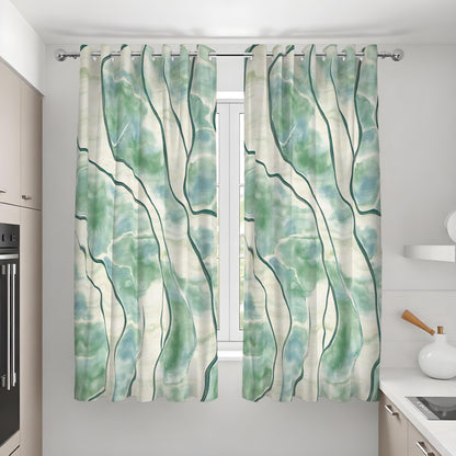 Green Watercolor Abstract Curtains, Artistic Custom Drapes