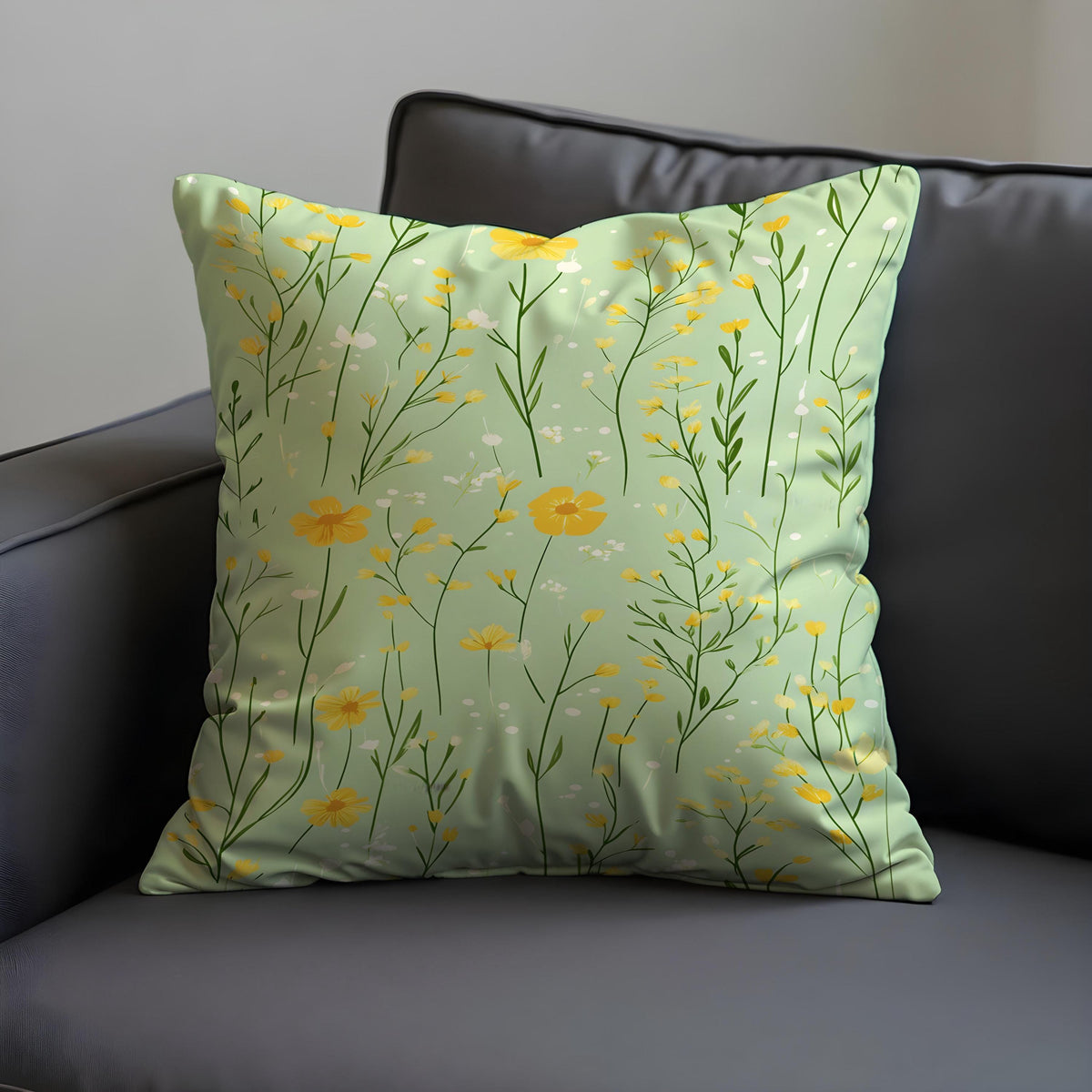 Green Floral Cushion Cover, Botanical Spring Throw Pillow Case