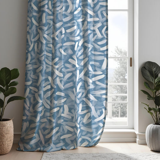 Blue Abstract Leaf Curtains, Botanical Made to Measure Drapes