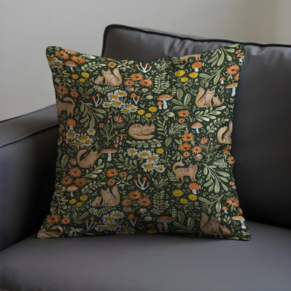 Whimsical Forest Cat Cushion Cover, Woodland Animals Pillow Case