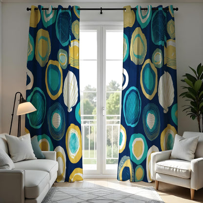 Navy & Teal Nautical Shell Curtains, Coastal Beach Drapes
