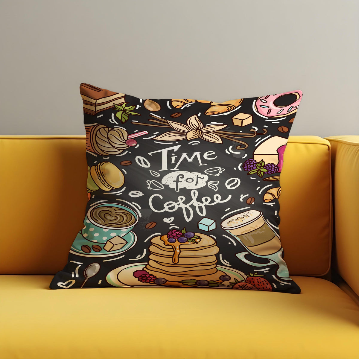 Coffee Throw Pillow Cover, Cafe Style Sweets Cushion Case