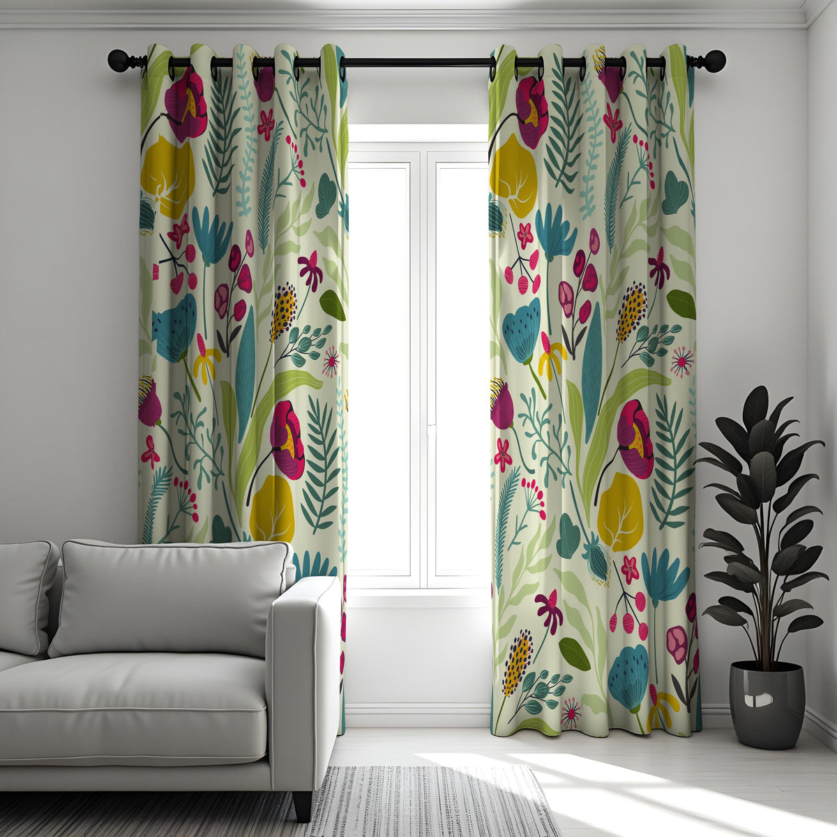 Multicolor Tropical Floral Curtains, Jungle Leaf Drapes