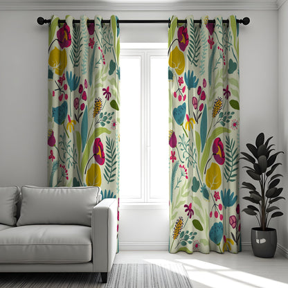 Multicolor Tropical Floral Curtains, Jungle Leaf Drapes