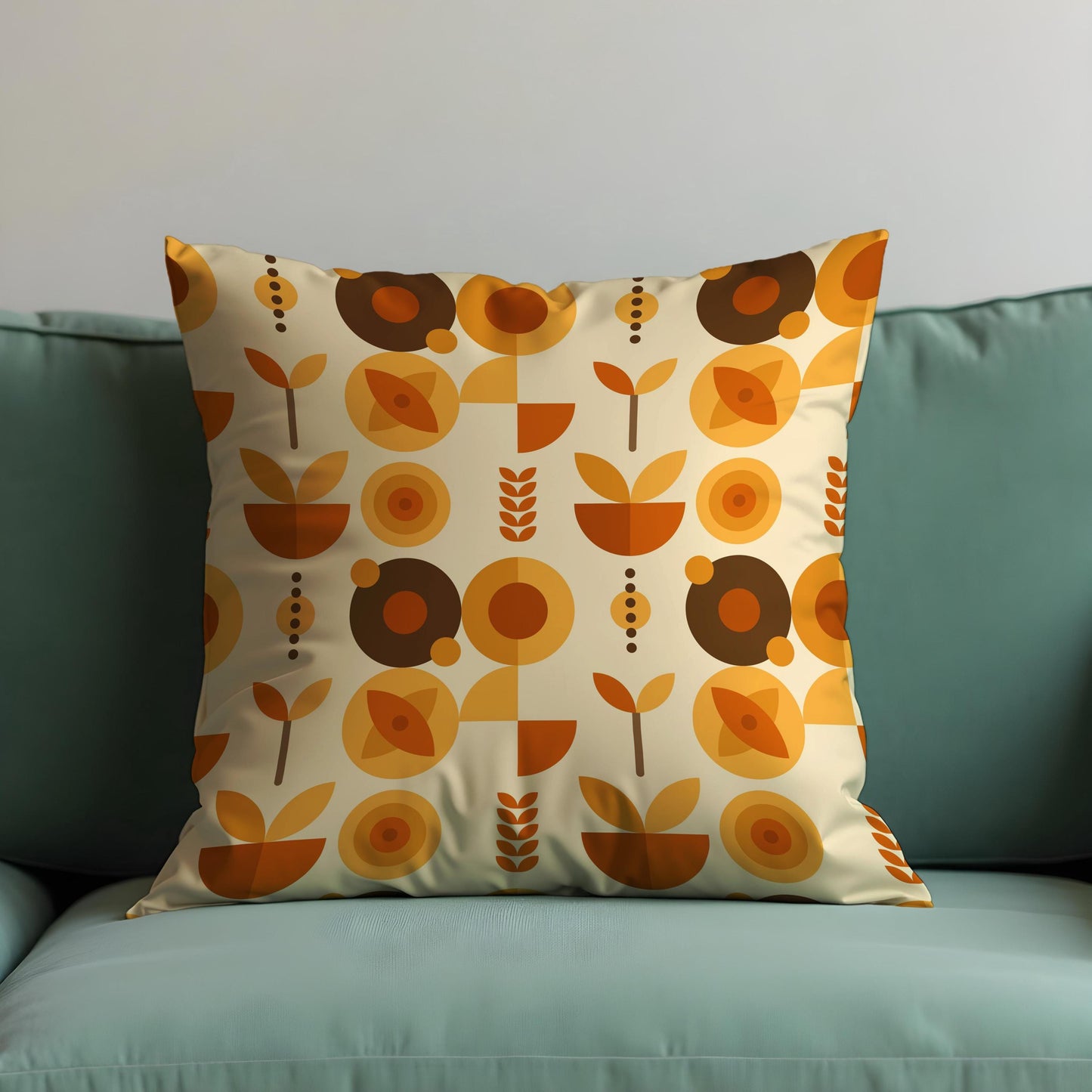 Mid Century Modern Floral Cushion Cover, Retro Throw Pillow Cover