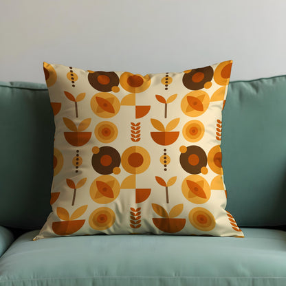 Mid Century Modern Floral Cushion Cover, Retro Throw Pillow Cover