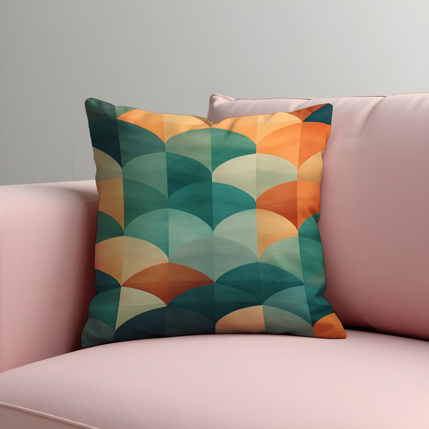 Bold Geometric Cushion Cover, Retro Teal and Burnt Orange Fan Pillow Case